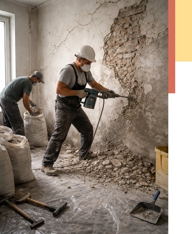 Демонтаж штукатурки со стен в Касимове от 7829 руб/м² — быстро и недорого | ОТДЕЛОЧНИК-Ксм