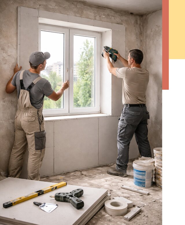 Монтаж откосов из гипсокартона в Касимове от 4893 руб. под ключ | ОТДЕЛОЧНИК-Ксм