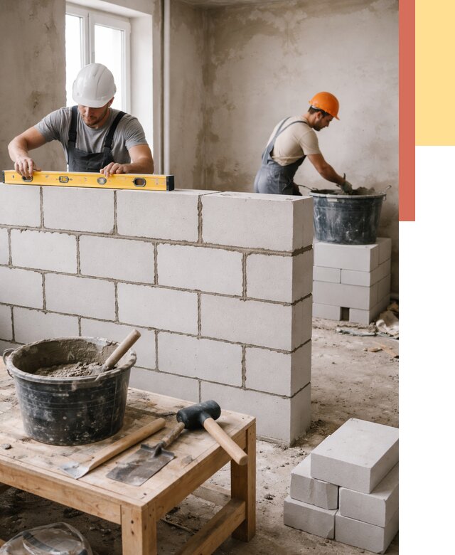 Кладка перегородок из газобетона в Касимове от 3480 руб. под ключ | ОТДЕЛОЧНИК-Ксм