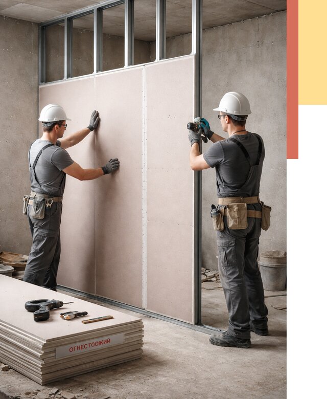Перегородка из огнестойкого гипсокартона в Касимове от 2012 руб. под ключ | ОТДЕЛОЧНИК-Ксм