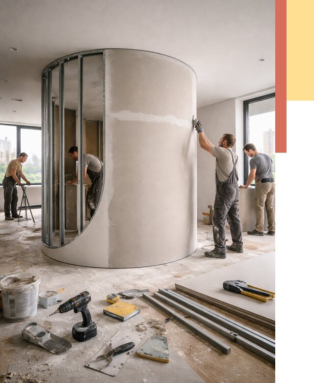 Радиусная перегородка из гипсокартона в Касимове от 3153 руб. под ключ | ОТДЕЛОЧНИК-Ксм