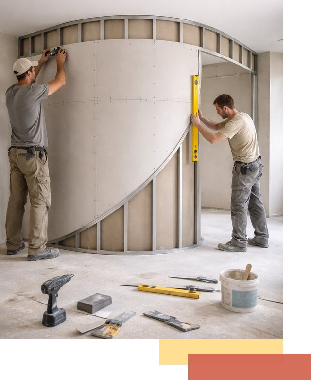 Радиусная перегородка из гипсокартона в Касимове под ключ