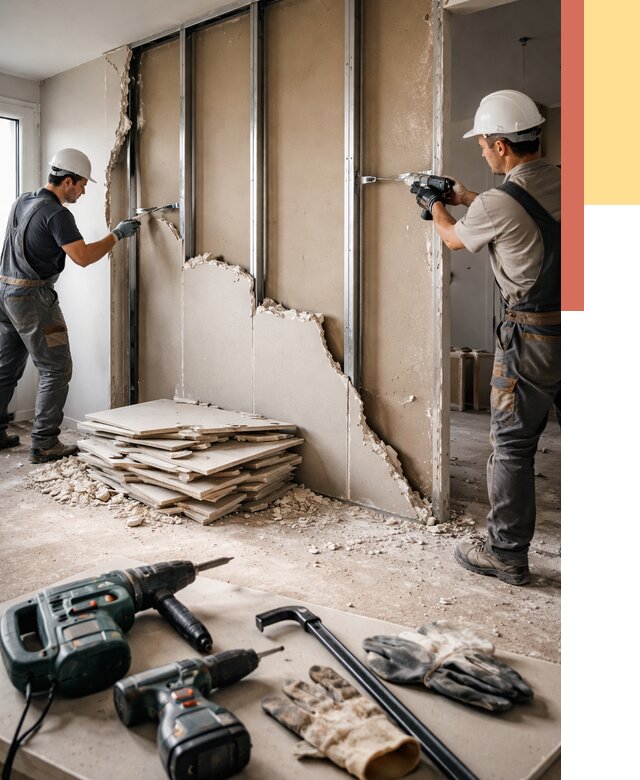 Демонтаж перегородки из гипсокартона в Касимове от 1305 руб. быстро и недорого | ОТДЕЛОЧНИК-Ксм