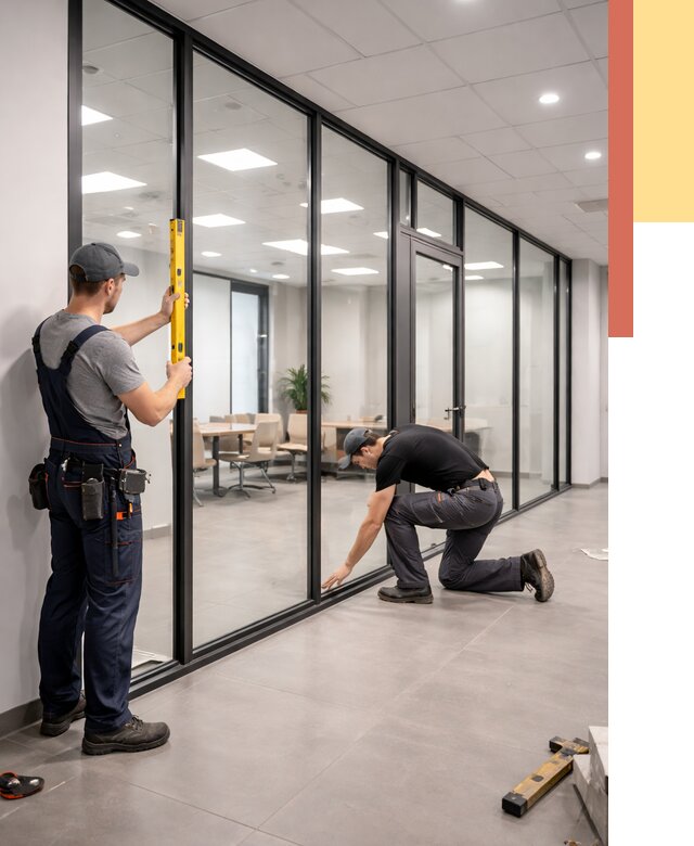 Каркасные стеклянные перегородки в Касимове под ключ от 10004 руб. | ОТДЕЛОЧНИК-Ксм