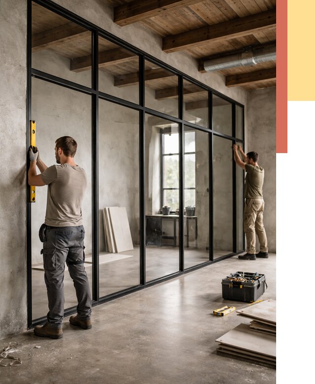 Стеклянные перегородки лофт в Касимове от 11418 руб. под ключ | ОТДЕЛОЧНИК-Ксм