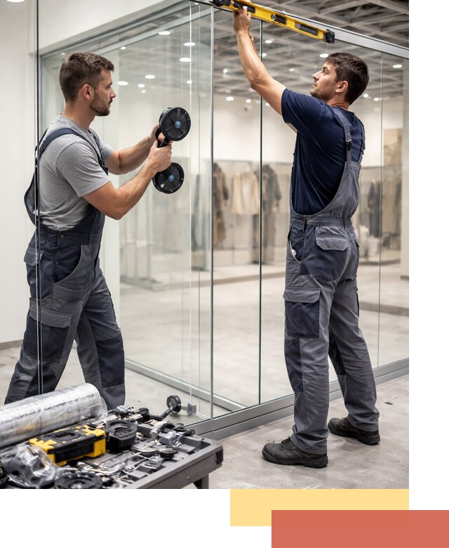 Стеклянные перегородки для магазинов в Касимове — монтаж и установка