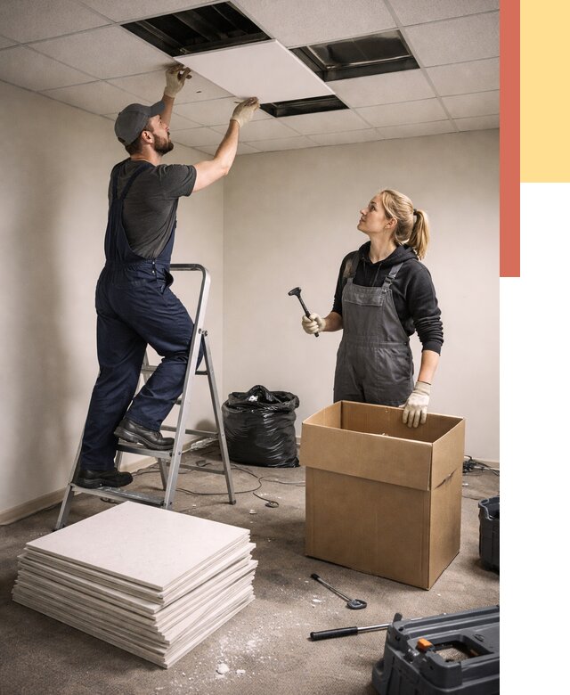 Демонтаж потолочной плитки в Касимове от 4893 руб. быстро и недорого | ОТДЕЛОЧНИК-Ксм