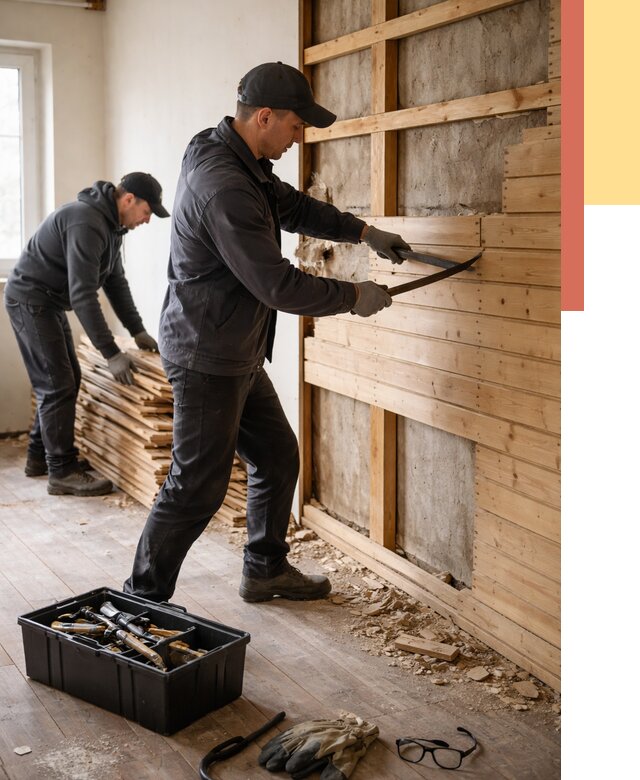 Демонтаж вагонки в Касимове от 4132 руб/м2 — быстро и недорого | ОТДЕЛОЧНИК-Ксм