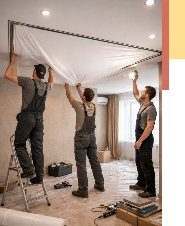 Монтаж ПВХ натяжного потолка в Касимове от 3806 руб. под ключ | ОТДЕЛОЧНИК-Ксм