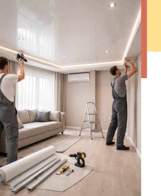 Монтаж глянцевого натяжного потолка в Касимове от 816 руб. под ключ | ОТДЕЛОЧНИК-Ксм