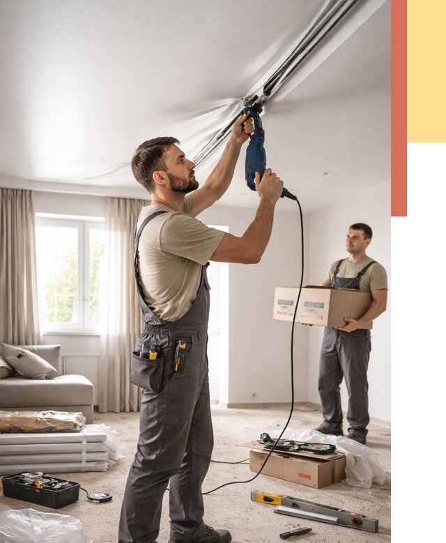 Монтаж сатинового натяжного потолка в Касимове от 3806 руб. | Быстро, недорого — ОТДЕЛОЧНИК-Ксм