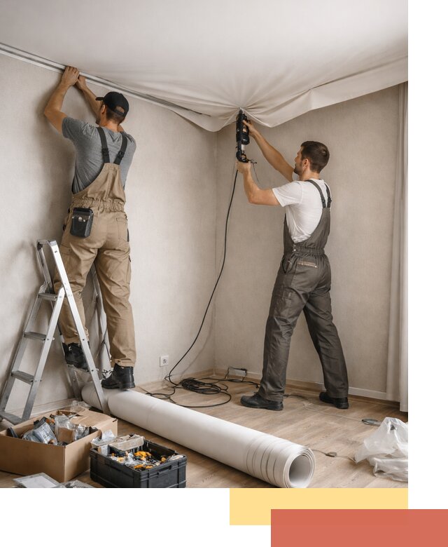 Монтаж цветного натяжного потолка в Касимове за один день