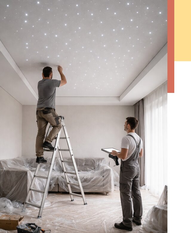 Монтаж натяжного потолка «звездное небо» в Касимове от 7068 руб. | ОТДЕЛОЧНИК-Ксм