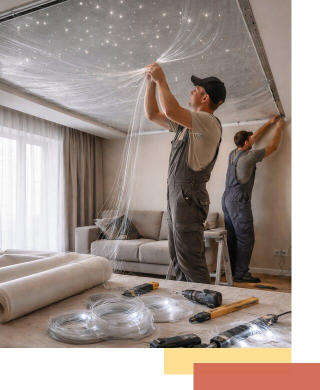 Монтаж натяжного потолка «Звездное небо» в Касимове