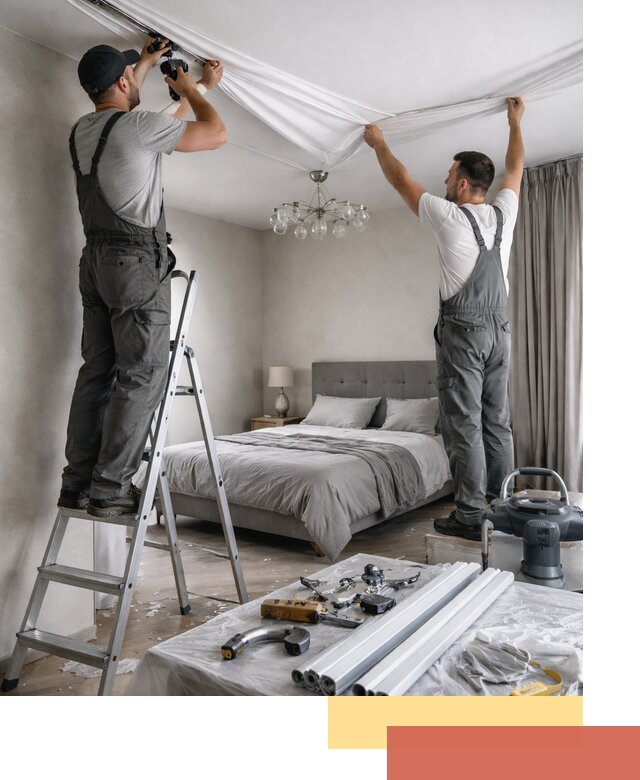 Монтаж натяжного потолка в спальне в Касимове