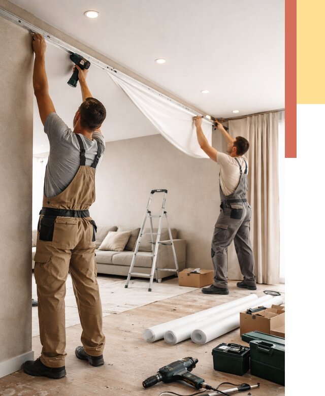 Монтаж натяжного потолка в гостиной в Касимове от 598 руб. | ОТДЕЛОЧНИК-Ксм