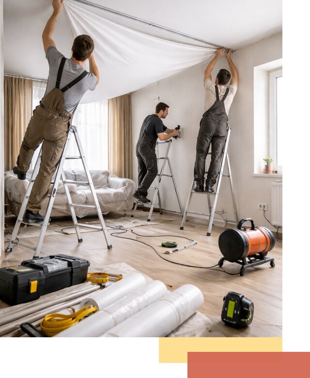 Монтаж натяжного потолка в гостиной в Касимове