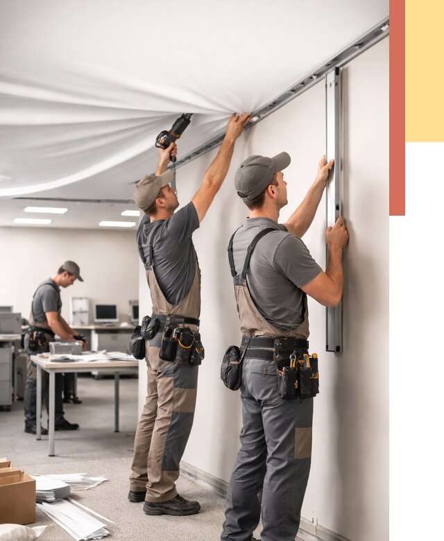 Монтаж натяжного потолка в офисе в Касимове от 489 руб/м² — быстро и недорого | ОТДЕЛОЧНИК-Ксм