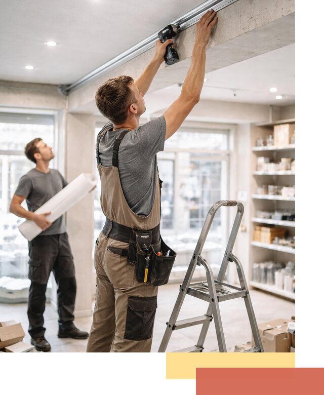 Монтаж натяжных потолков в магазине в Касимове