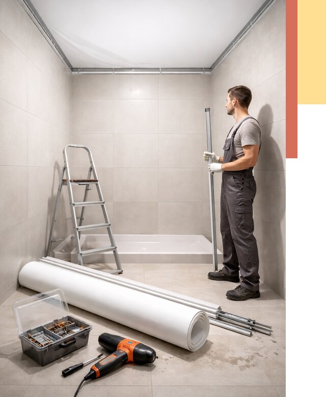 Монтаж натяжного потолка в санузле в Касимове от 2012 руб. — ОТДЕЛОЧНИК-Ксм