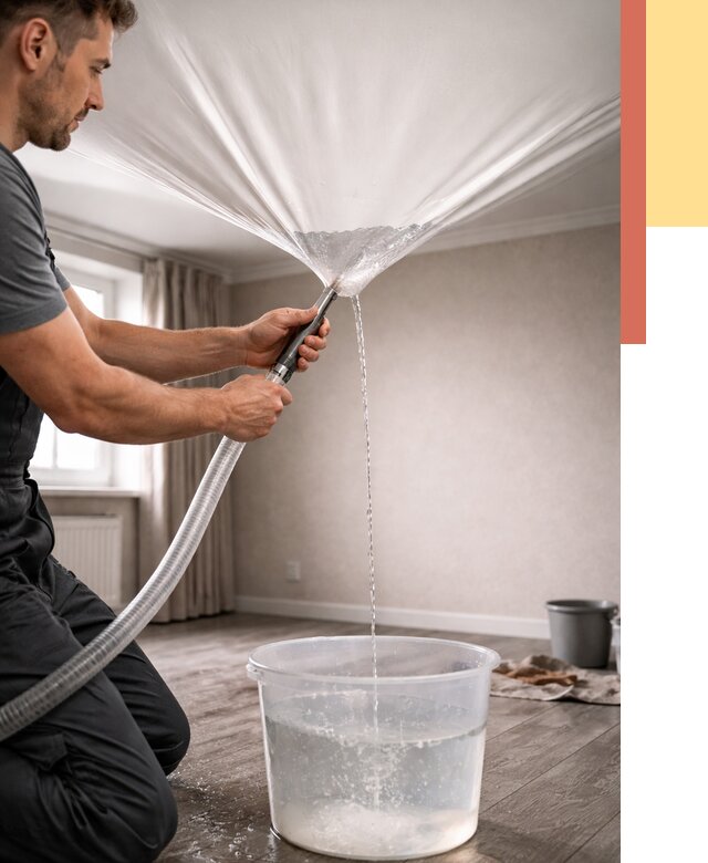 Слив воды с натяжного потолка в Касимове от 2719 руб. быстро и недорого | ОТДЕЛОЧНИК-Ксм