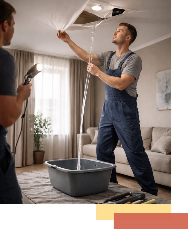 Слив воды с натяжного потолка в Касимове быстро и аккуратно