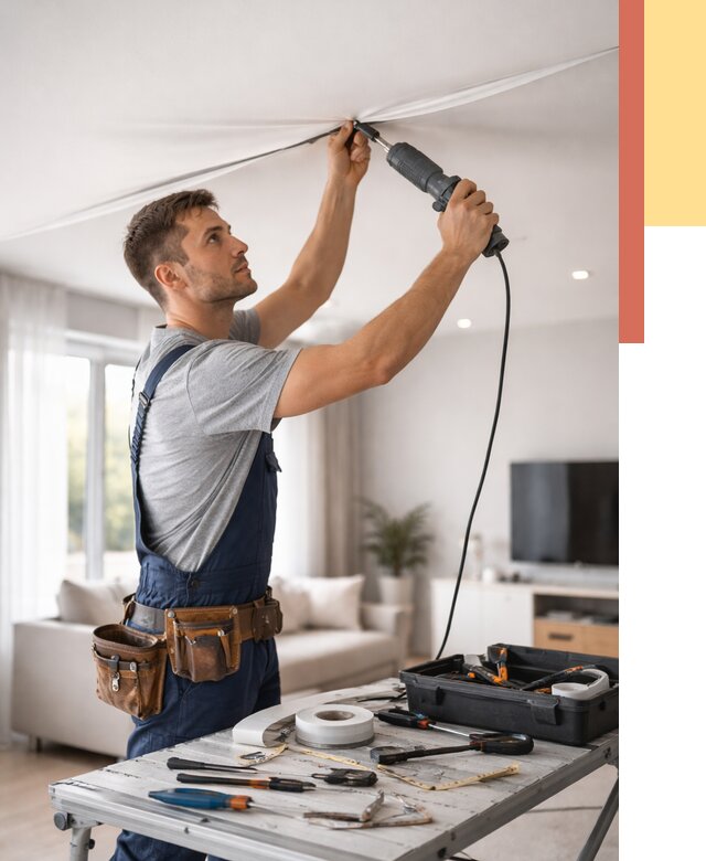 Ремонт натяжных потолков в Касимове от 10330 руб. под ключ — ОТДЕЛОЧНИК-Ксм