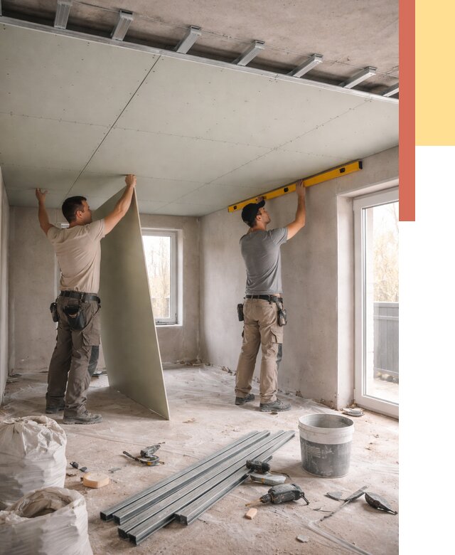 Одноуровневый потолок из гипсокартона в Касимове от 816 руб. — монтаж под ключ | ОТДЕЛОЧНИК-Ксм