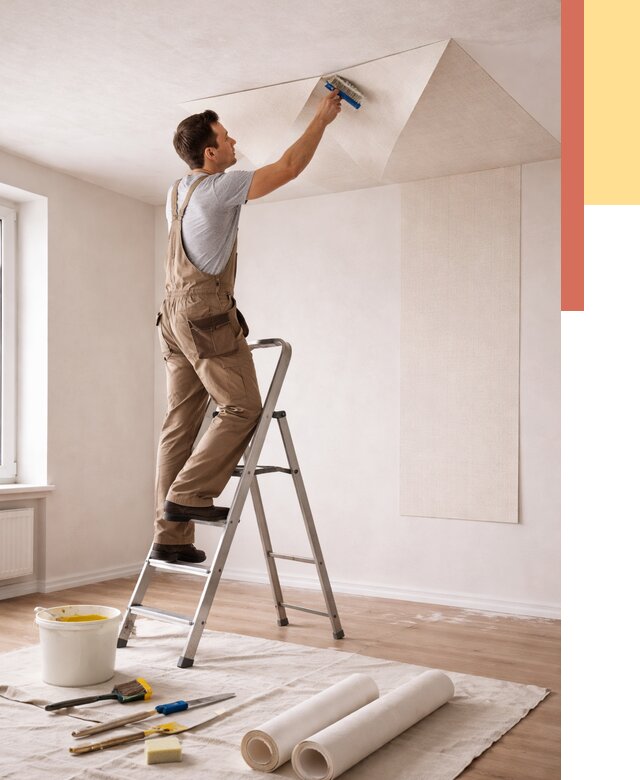 Поклейка обоев на потолок в Касимове от 4893 руб. быстро и недорого | ОТДЕЛОЧНИК-Ксм